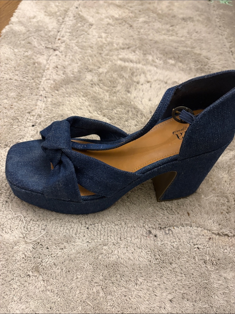 a.n.a Dark Blue Denim Knot Front Block Heel Sandals